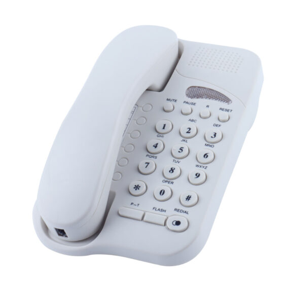 Basic Telephone Clear Sound CT-203, white corded Telephone with push-button dialing and noise-free audio. Basic Telephone Clear Sound CT-203, white corded Telephone with push-button dialing and noise-free audio.