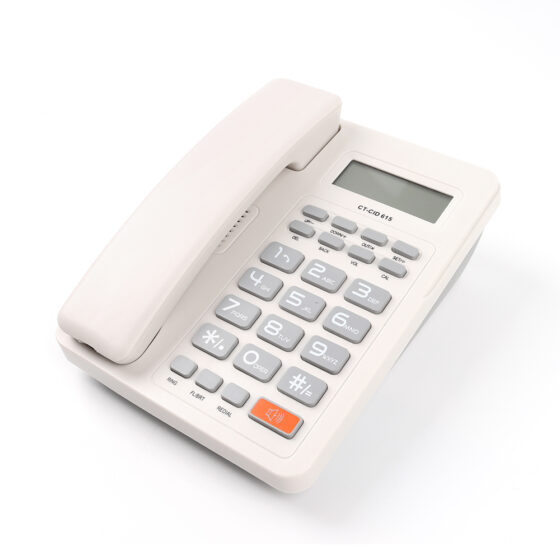 Professional office landline Telephone CT-615, sleek black design, noise-cancelling handset, ideal for business use.