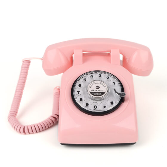 Vintage American Rotary Audio Telephone CT-8019, pink retro Telephone with a rotary dial and classic handset, ideal for home and office decor.