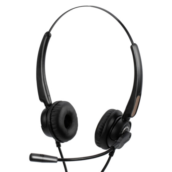 Black Noise Cancelling Headset VH520D with dual-ear design and adjustable microphone.