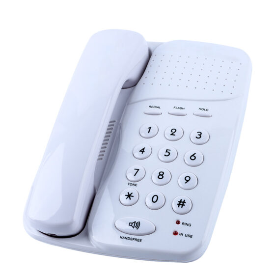 Telephone – Wall-Mountable Corded Phone with Numeric Keypad.