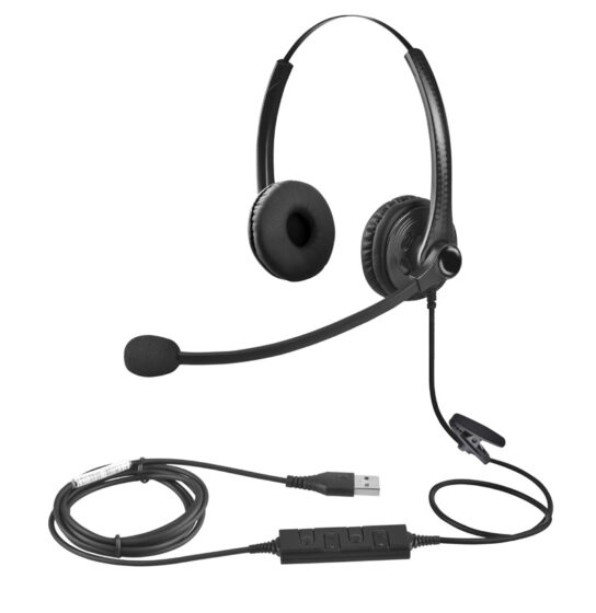 Noise-cancelling Microphone Headset VH700D, professional wired Telephone headset with adjustable boom mic for clear voice transmission.