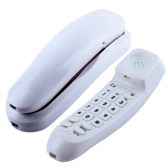 Wall Mount Telephone Slim and Reliable CT-102, white corded wall-mounted Telephone with slim body and front numeric keypad.