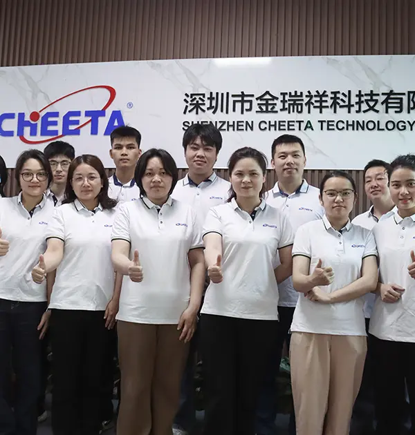 WiFi Video Telephone Maker Team group photo with company staff in front of white background.